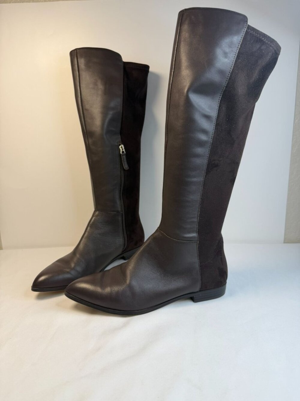 Nine West Owenford Womens Size 8.5M Brown Suede Leather Pointed Toe Riding Boots